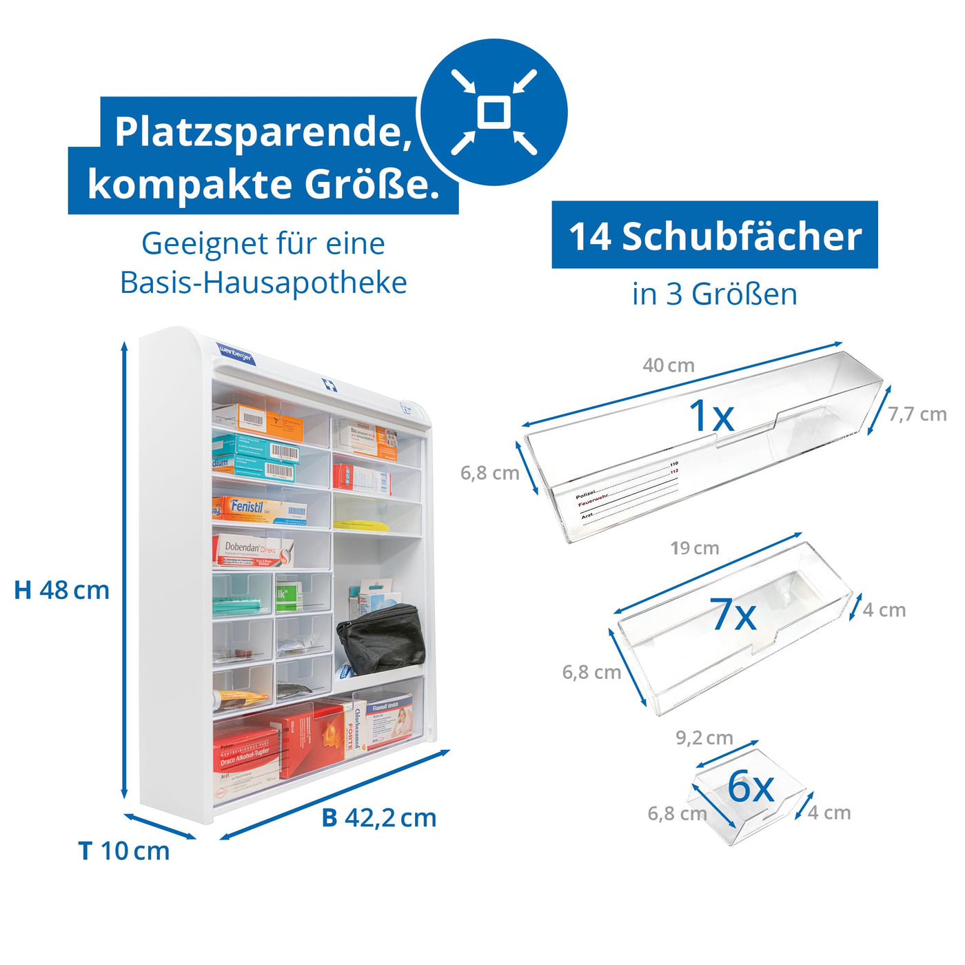 Weinberger Medizinschrank I Apotheker- und Medikamenten-Schrank I Tabletten-Aufbewahrung I Hausapotheke I Arznei- & Erste-Hilfe-Schrank I Kindersicherung I Jalousie I viele Fächer I Weiß