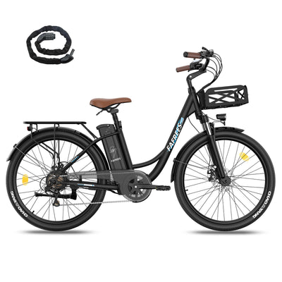 Fafrees Pedelec E-Bike 26 Zoll Schwarz 140 km-200 km Reichweite 7-Gang Schaltung Scheibenbremse Urban E-Bike für Herren und Damen