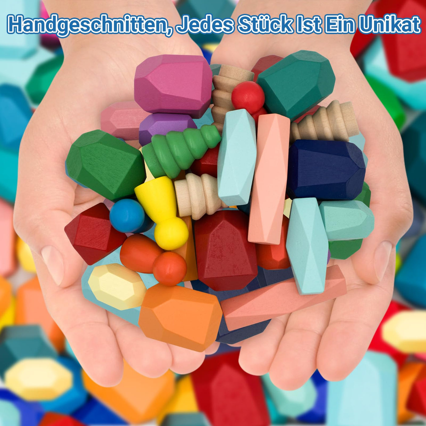 RunHero 58 Stück Stapelsteine Balanciersteine Montessori Holz Bauklötze Spielzeug für Kinder Stapelturm Grimms Holzbausteine Stapelsteine Motorikspielzeug Geschenk für Baby ab 1 2 3 4 5 6 7 8 Jahr