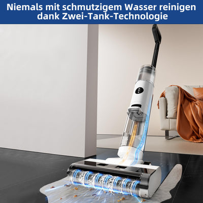 JONR ED12 Nass Trockensauger Akku, Kabelloser Nass Trocken Staubsauger Saugwischer Akku, Kantenreinigungsbürste 6mm, Selbstreinigung, 850mL Wassertank, Anti-Verwirrungs-Haar für Hartböden, Tierhaare