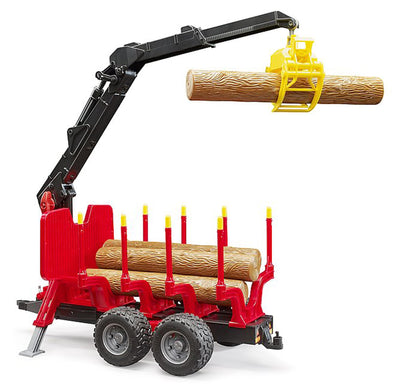 bruder 02252 - Rückeanhänger mit Ladekran, 4 Baumstämmen & Holzgreifer - 1:16 Fahrzeuge, Anhänger, Forstwirtschaft, Waldarbeit, Bäume, Holzwagen, Kran, Lader, Förster