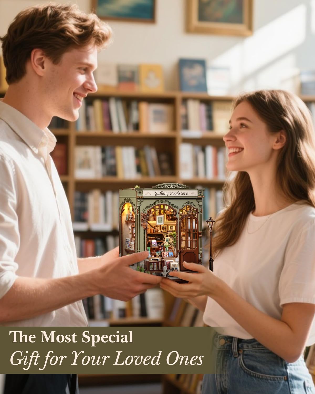 CUTEBEE Book Nook Kit - DIY Puppenhaus Bausatz zum Selberbauen, EIN Retro und künstlerisches Miniaturhaus, 3D Holzpuzzle Buchstütze, Kreative Bücherregal Dekoration, Geschenke（Gellery Bookstore）