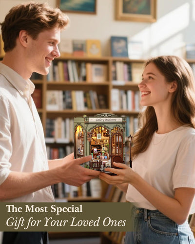 CUTEBEE Book Nook Kit - DIY Puppenhaus Bausatz zum Selberbauen, EIN Retro und künstlerisches Miniaturhaus, 3D Holzpuzzle Buchstütze, Kreative Bücherregal Dekoration, Geschenke（Gellery Bookstore）