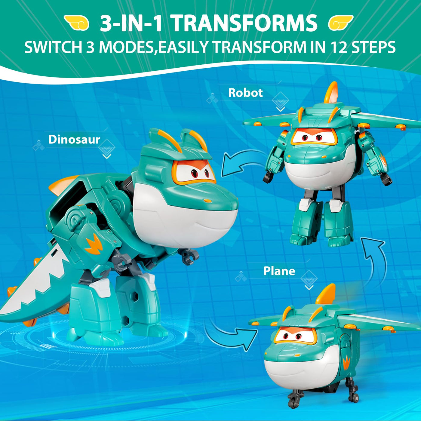 Super Wings 5" Transforming Characters 2-Pack Transforming Supercharged Jett + Tino, Transformer Spielzeug für 3+ Jahre Alten Jungen Mädchen, Rot