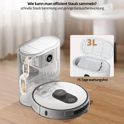 ROIDMI EVE MAX Saugroboter mit Wischfunktion - 5000Pa Staubsauger Roboter mit Absaugstation Selbstreinigung 75 Tage Mopphebung & Schwingwisch 5200mAh Sprachsteuerung für Tierhaare Teppiche Hartboden