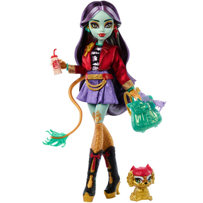 Monster High-Puppe Jinafire Long, Drachenmädchen mit Haustierhund Cloudy Yun Yun“ und 7 Accessoires wie einem Zeichen-Pad, einem Joghurt-Getränk, einem Rucksack und vielem mehr, HYV58