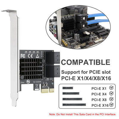 PCIe SATA Karte 4 Ports mit 4 SATA Kabeln, SATA 3.0 Controller Erweiterungskarte mit Low Profile Bracket, PCI-E X1 3.0 Gen3 (6Gbps) Boot als Systemplatte, Non Raid, unterstützt 4 SATA 3.0 Geräte