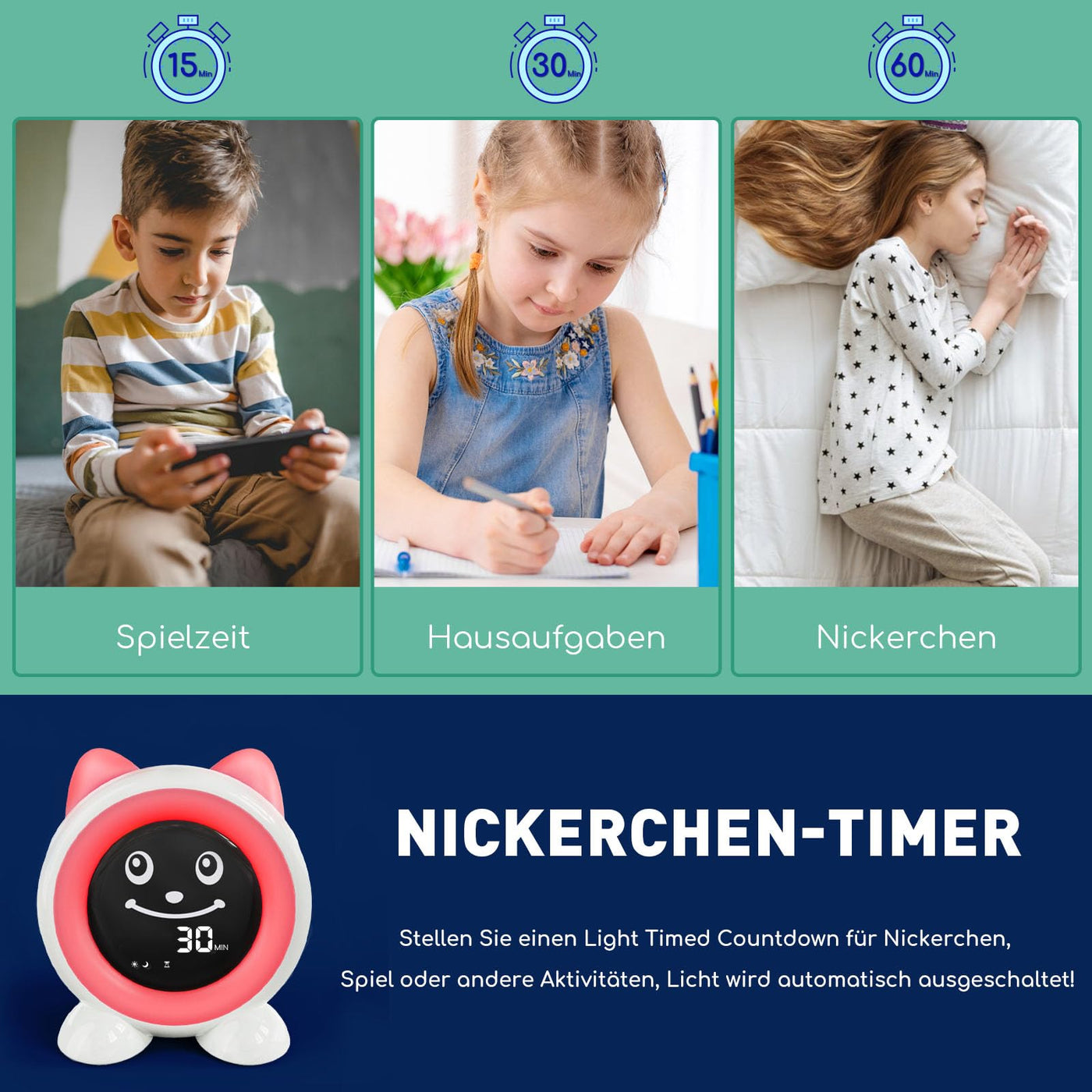 I·CODE Kinderwecker, Schlaftrainer Kinder mit Nachtlicht,Kinder Lichtwecker für Kleinkinder,Lernen von Schlafen und Aufwachen