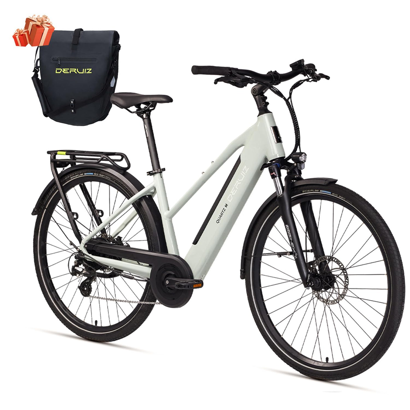 DERUIZ E-Bike 28 Zoll Quartz M – City E-Bike für Damen & Herren, 250W 48V 483Wh, 55 Nm Motor, bis 25 km/h, Reichweite bis 121 km, Trekking Elektrofahrrad in Metallic Grey