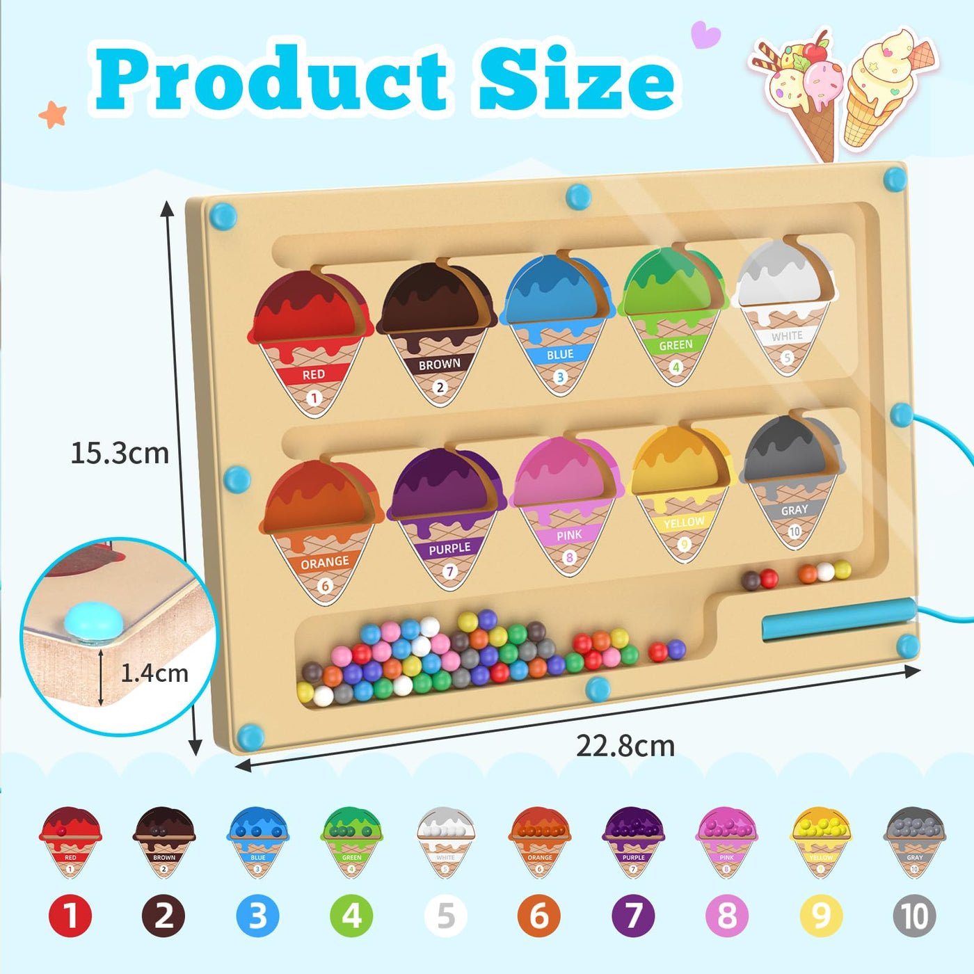 Montessori Spielzeug ab 3 Jahre,Magnetspiel Labyrinth Spielzeug Busy Board,Holzspielzeug Zahlen und Farben Lernspielzeug Motorikspielzeug ab 3 4 5 6 Jahre,Weihnachts Geschenk für Kinder Jungen Mädchen