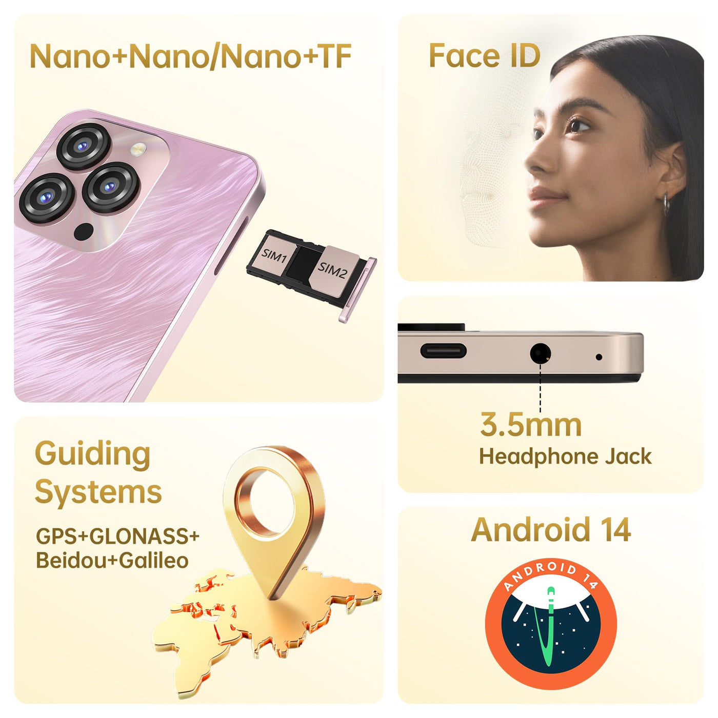 OUKITEL C3 Smartphone Ohne Vertrag - 16GB+128GB /1TB, 6.52 Zoll Handy Ohne Vertrag, 5000mAh Handy Günstig, 13MP+5MP Android 14 Smartphone, 4G Dual SIM Simlockfreie Handys/Face ID/OTG/GPS/3.5mm Jack