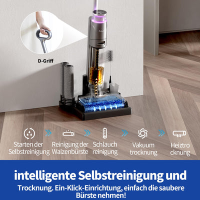 Redkey W13 Nass Trockensauger kabellos, Kantenreinigungsbürste, akku Nass Trocken Staubsauger, Selbstreinigung & Selbsttrocknend, 17500Pa, 45min Laufzeit 900ml Wassertank für Hartböden, Tierhaare