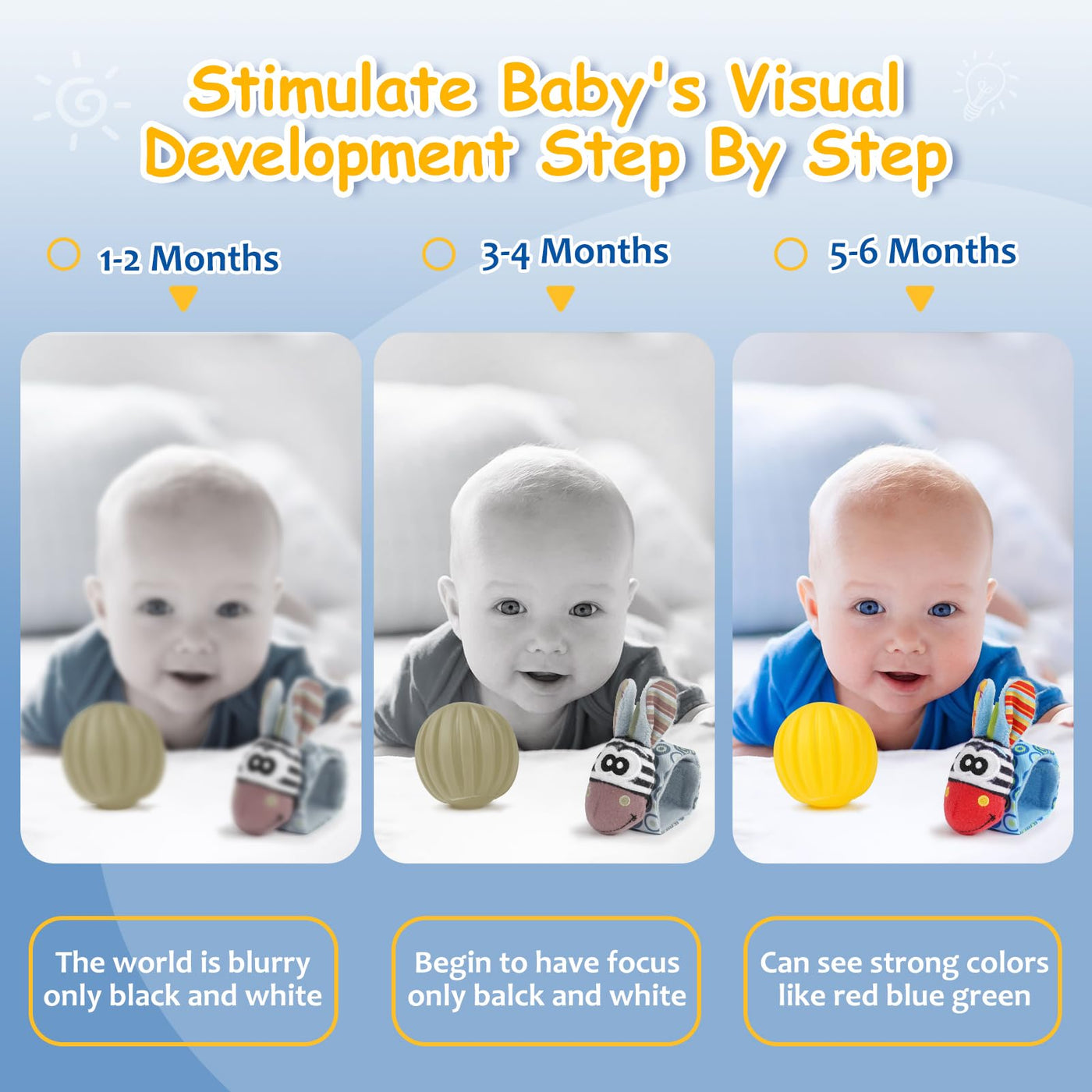 Joyreal Baby Spielzeug 0-6 Monate, 10-teiliges Set für Neugeborene Sensorikspielzeug, Baby Raupe Musikspielzeug, Rasseln, Bänder, Tummy Time Toys, Geschenk von 3, 6, 9 Monaten