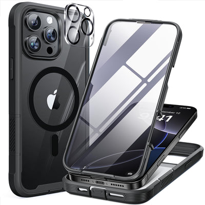 Miracase 360 Grad für iPhone 16 Pro Max Hülle mit Magsafe, Eingebaut Glas Schutzfolie, Komplettschutz HandyHülle Magnetisch Stoßfest Case für iPhone 16 ProMax Schutzhüllen 6,9 Zoll, Schwarz