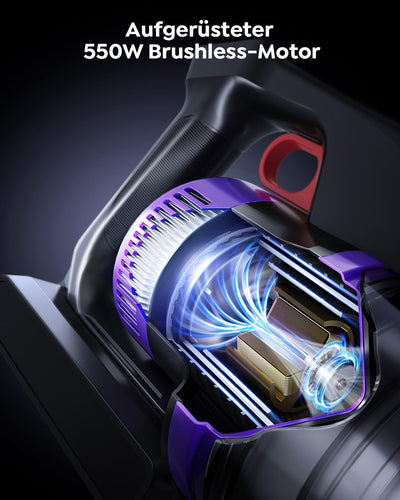 Powerffy Akku Staubsauger 550W/45KPa/60Min, Staubsauger Kabellos mit HD-Display, Aromatherapie, 1,8L-Staubbehälter, Akkustaubsauger grünem LED-Licht Bürste für Teppiche, Hartböden und Tierhaare