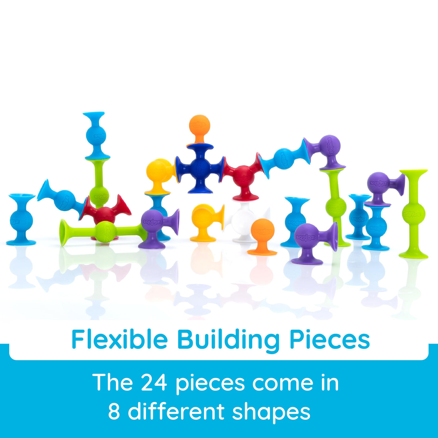 Fat Brain Squigz Starter 22-teiliges Set, Vorschulspielzeug für Kinder, Saugspielzeug-Set, Sortier- und Stapelspielzeug, Vorschul-Badespielzeug, innovatives Spielzeug für Kinder ab 3 Jahren und älter.