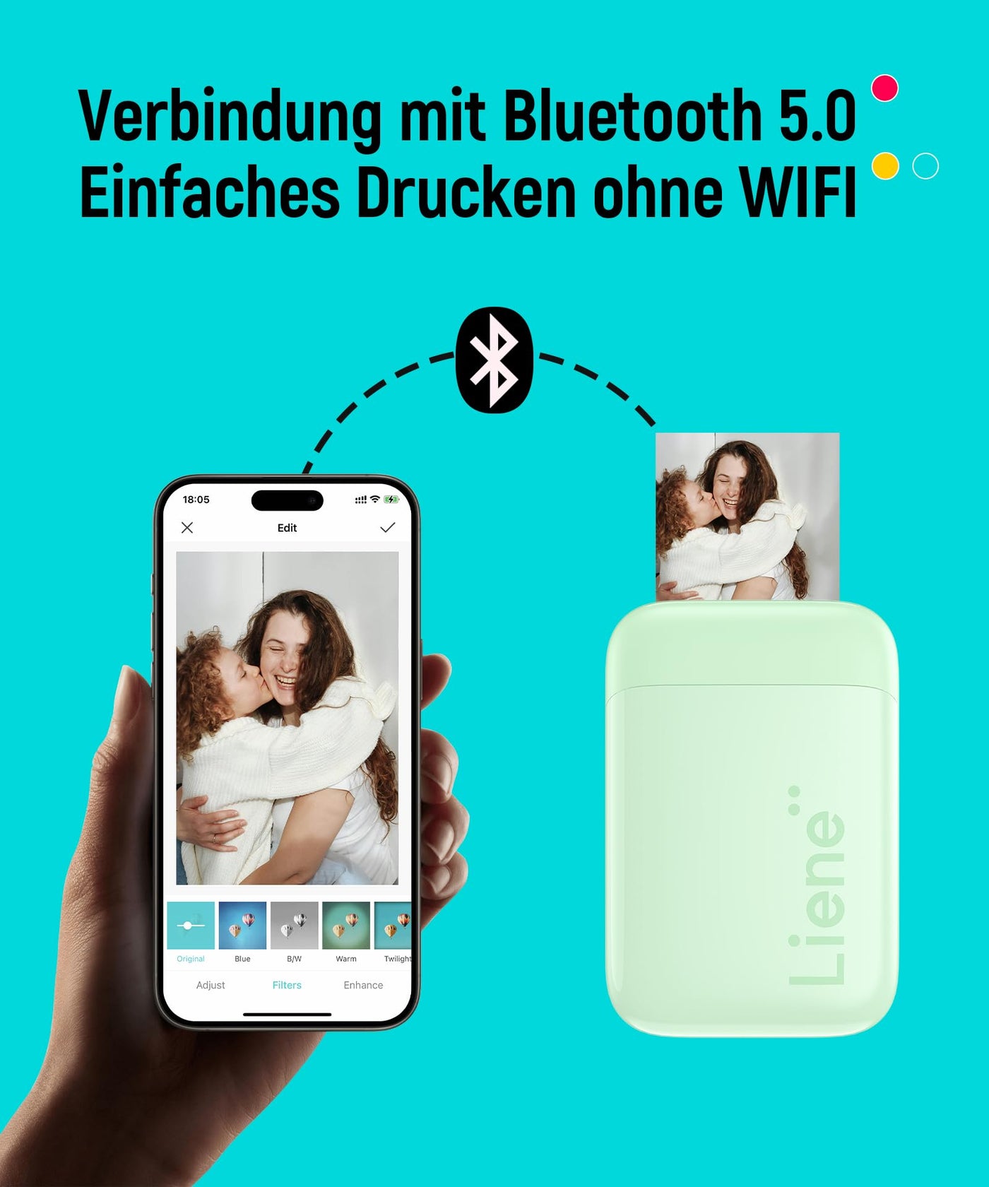 Liene Pearl K100 Fotodrucker Smartphone, Tragbarer Sofortbilddrucker mit 50 Zink-Klebepapier, Bluetooth 5.0, kompatibel mit iOS/Android, Kleiner Fotodrucker für iPhone (Grün)