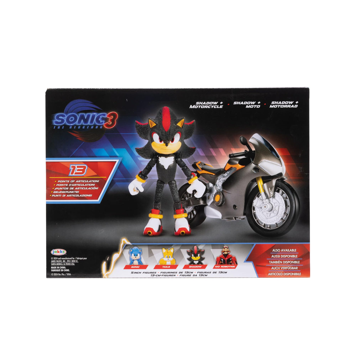 Sonic 3 der Film Shadow-Figur, 15 cm, beweglich, inklusive Shadow-Mobile von Jakks Pacific, Akustisch, Schwarz