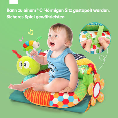 hahaland Baby Spielzeug 3 6 9 12 Monate,3 in 1 Abnehmbar Raupe für Baby Bauchlage Helfen Sitzen Stützen,Tummy Time Toys Spielkissen mit Rassel, Beißring, Spiegel für Babyspielzeug ab 0-6-12 Monate