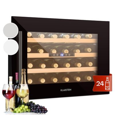 Klarstein Weinkühlschrank, 1 Zonen Getränkekühlschrank, Kleiner Einbau-Weinschrank Schmal, 57L Wein-Kühlschrank mit Glastür, Indoor/Outdoor Flaschenkühlschrank, Wine Fridge 5-22°C, 24 Flaschen