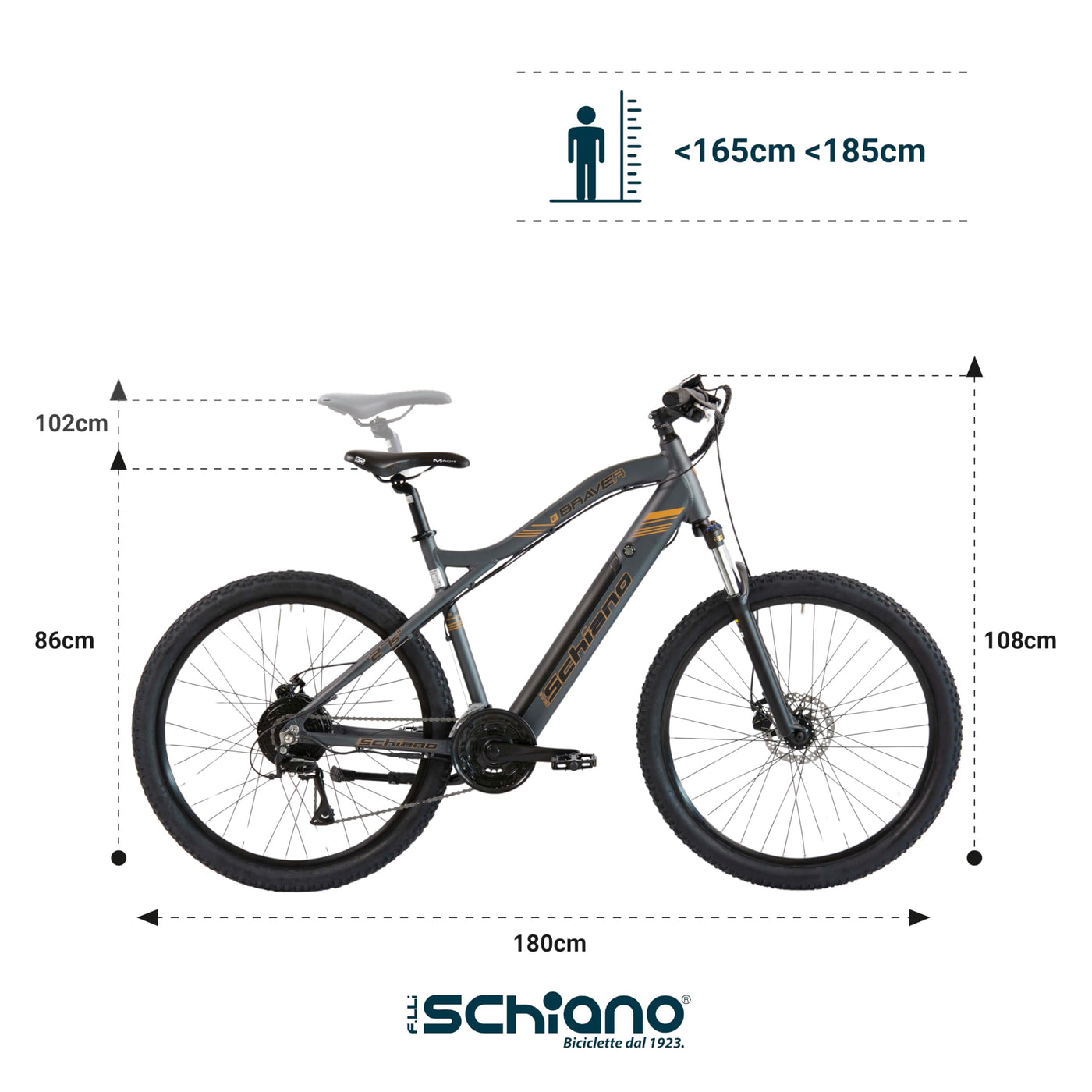 F.lli Schiano Braver, E Bike Mountainbike, 27.5 Zoll, 36V 11.6Ah Abnehmbarer Akku, Motor 250W 50Nm, MTB Ebike für Herren/Damen, Grau