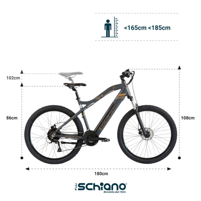 F.lli Schiano Braver, E Bike Mountainbike, 27.5 Zoll, 36V 11.6Ah Abnehmbarer Akku, Motor 250W 50Nm, MTB Ebike für Herren/Damen, Grau