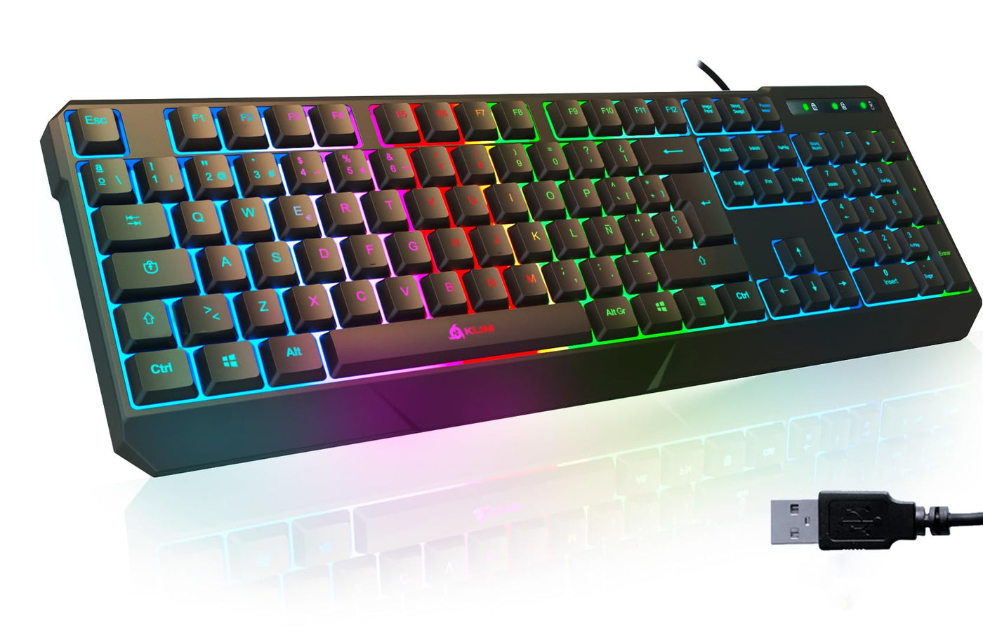 KLIM Chroma Gaming Tastatur QWERTZ DEUTSCH mit Kabel USB - NEU - Langlebig, Ergonomisch, Wasserdicht, Leise Tasten - RGB Gamer Tastatur für PC Mac Xbox One X PS4 Tastatur - Schwarz