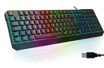 KLIM Chroma Gaming Tastatur QWERTZ DEUTSCH mit Kabel USB - NEU - Langlebig, Ergonomisch, Wasserdicht, Leise Tasten - RGB Gamer Tastatur für PC Mac Xbox One X PS4 Tastatur - Schwarz