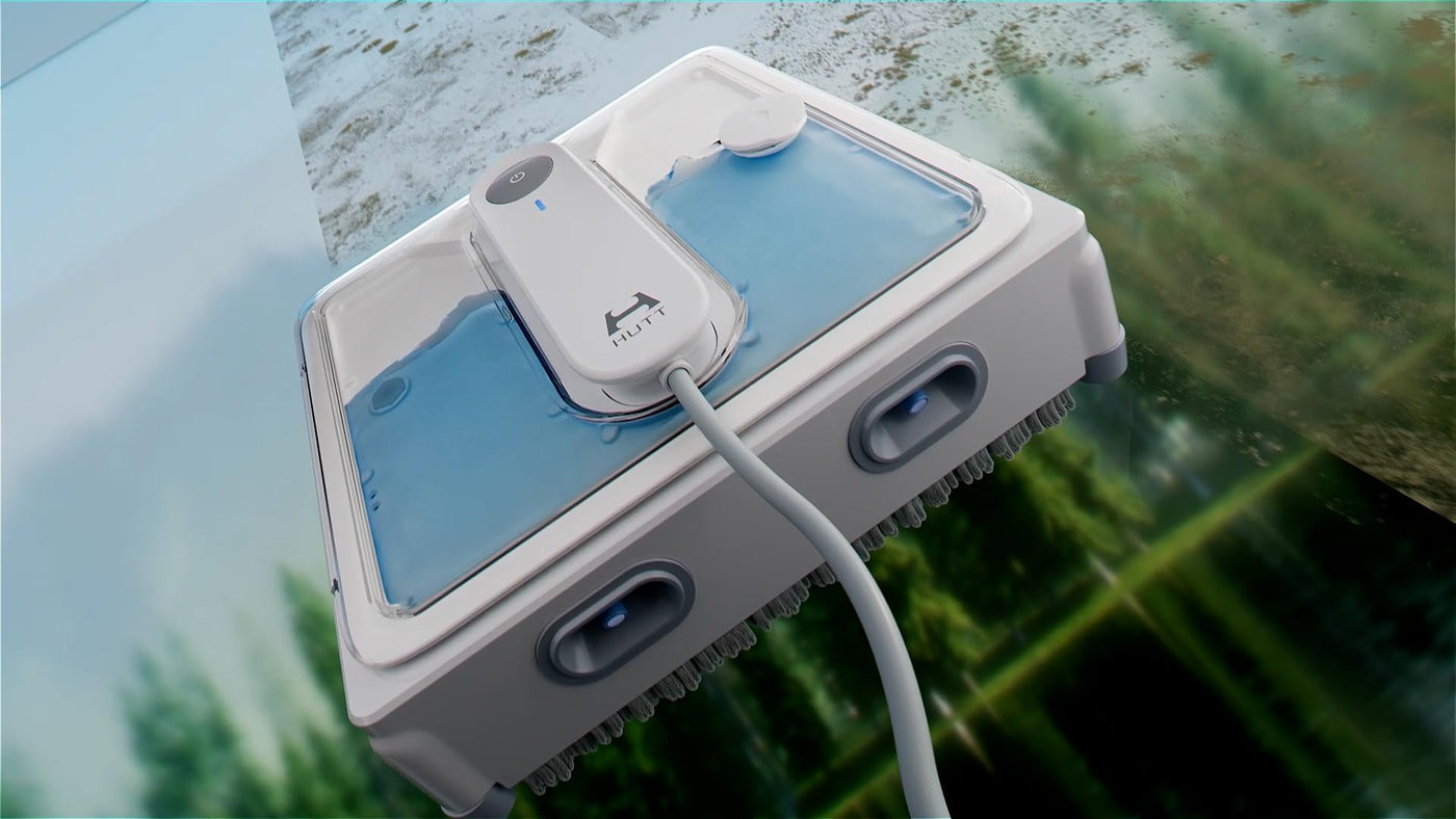 HUTT W9 Fensterputzroboter mit 150ml Panorama-Tank (3800Pa Saugleistung, Kanten- und Hinderniserkennung, Für Glas, Fliesen, Wintergärten, Spiegel etc, 13 Sensoren, Sicherungsseil, 4X Reinigungstuch)