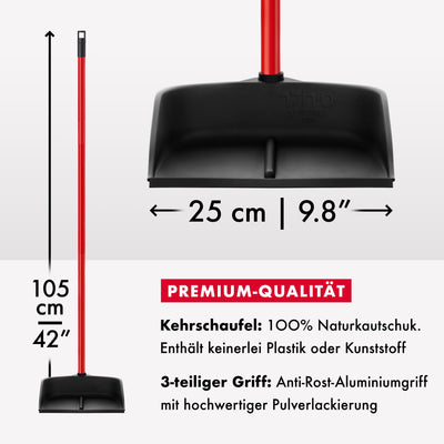Tyroler | Magische Kehrschaufel | Naturkautschuk | Aluminium Rostfrei 105cm Stiel | Aufrechtes Design | Universelle Besenkompatibilität