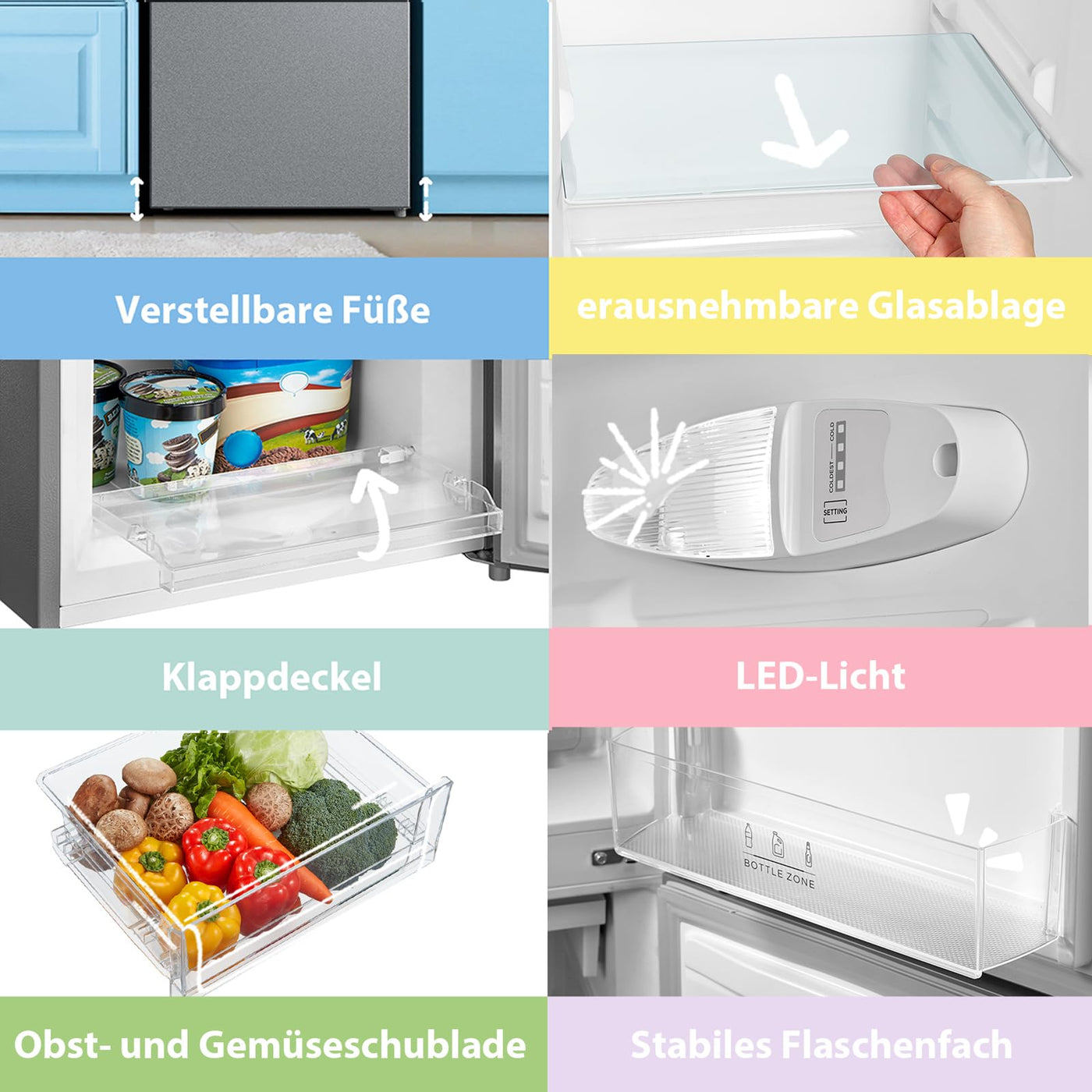 Comfee RCB169DS3 Kühlschrank mit Gefrierfach 150cm Höhe/Kühl-/Gefrierkombination Freistehend/Low Frost/174L/leise Kühlgefrierkombi 38dB/Einstellbare Kühlschranktemperatur/LED-Licht/156 kWh/Jahr/Silber
