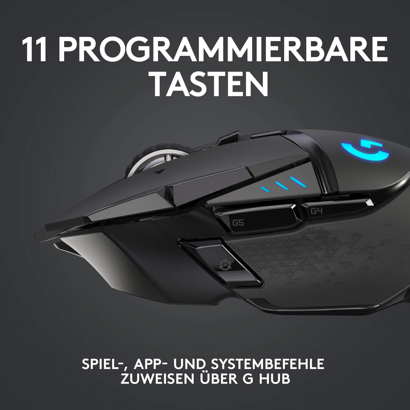 Logitech G502 LIGHTSPEED kabellose Gaming-Maus mit HERO 25K DPI Sensor, Wireless Verbindung, USB-Anschluss, RGB-Beleuchtung, Gewichtstuning, POWERPLAY-kompatibel, PC/Mac - Schwarz