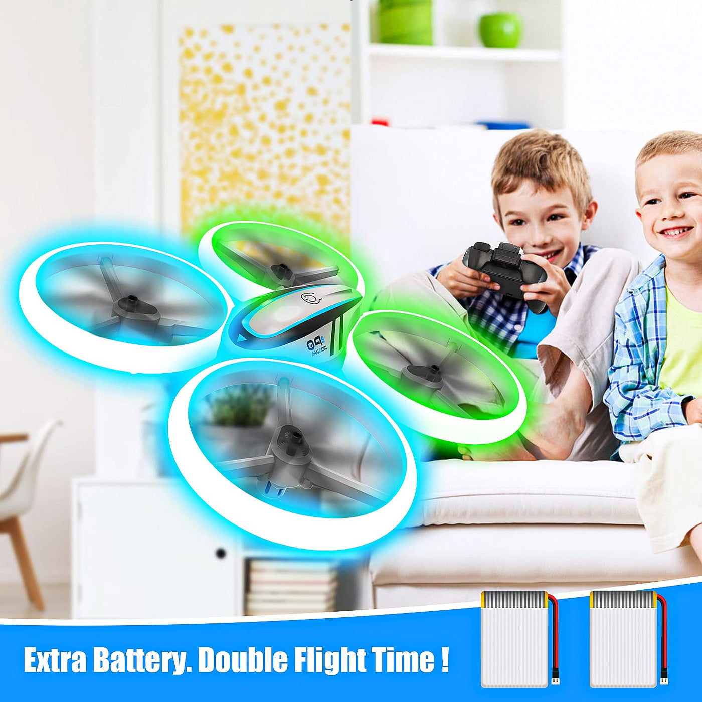 AVIALOGIC Q9s Drone Drohne für Kinder mit Höhehalten und Kopflosem Modus,RC Quadcopter mit Blauen & Grünen Lichter und 2 Akkus,Spielzeug Drohne für Kinder und Anfänger
