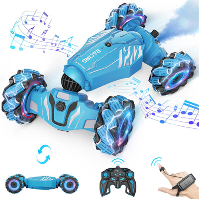 Dysaim Ferngesteuertes Auto ab 6 7 8 9 10 12 Jahre, 4WD RC Auto mit Handsteuerung, 2.4Ghz 360°Drehung Drift Stunt Car mit Licht Musik Spray, Weihnachten Geschenke Spielzeug für Jungen Mädchen, Blau