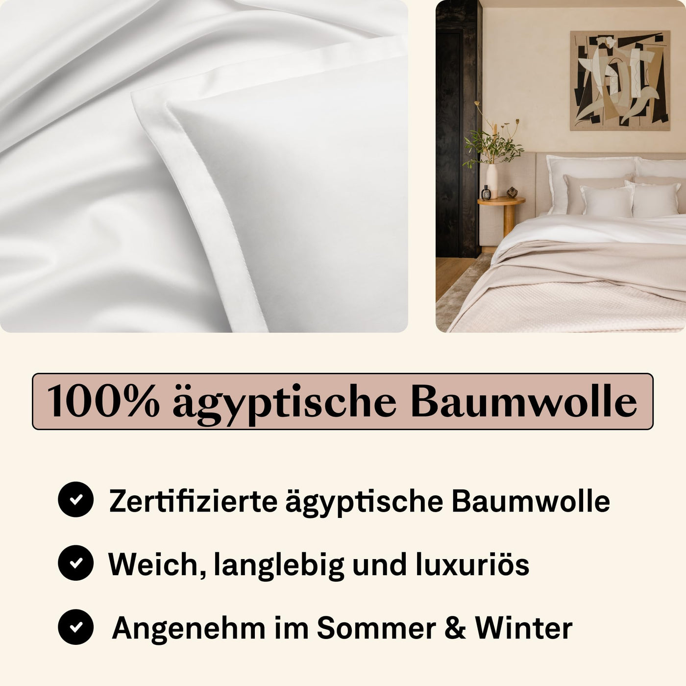 Amqua Mako Satin Kissenbezug (1x) aus ägyptischer Baumwolle 40x40 cm, weiß