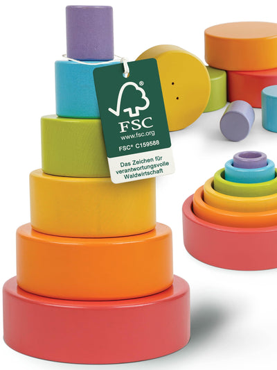 Merle Toys® Stapelbecher Baby Spielzeug, 100% FSC-Zertifiziert, 6X Stapelbecher ab 1 Jahr, Stapelturm Baby Holz, Stapelturm ab 1 Jahr, Stacking Cups, fördert Motorik und Kreativität, 2025 EDT