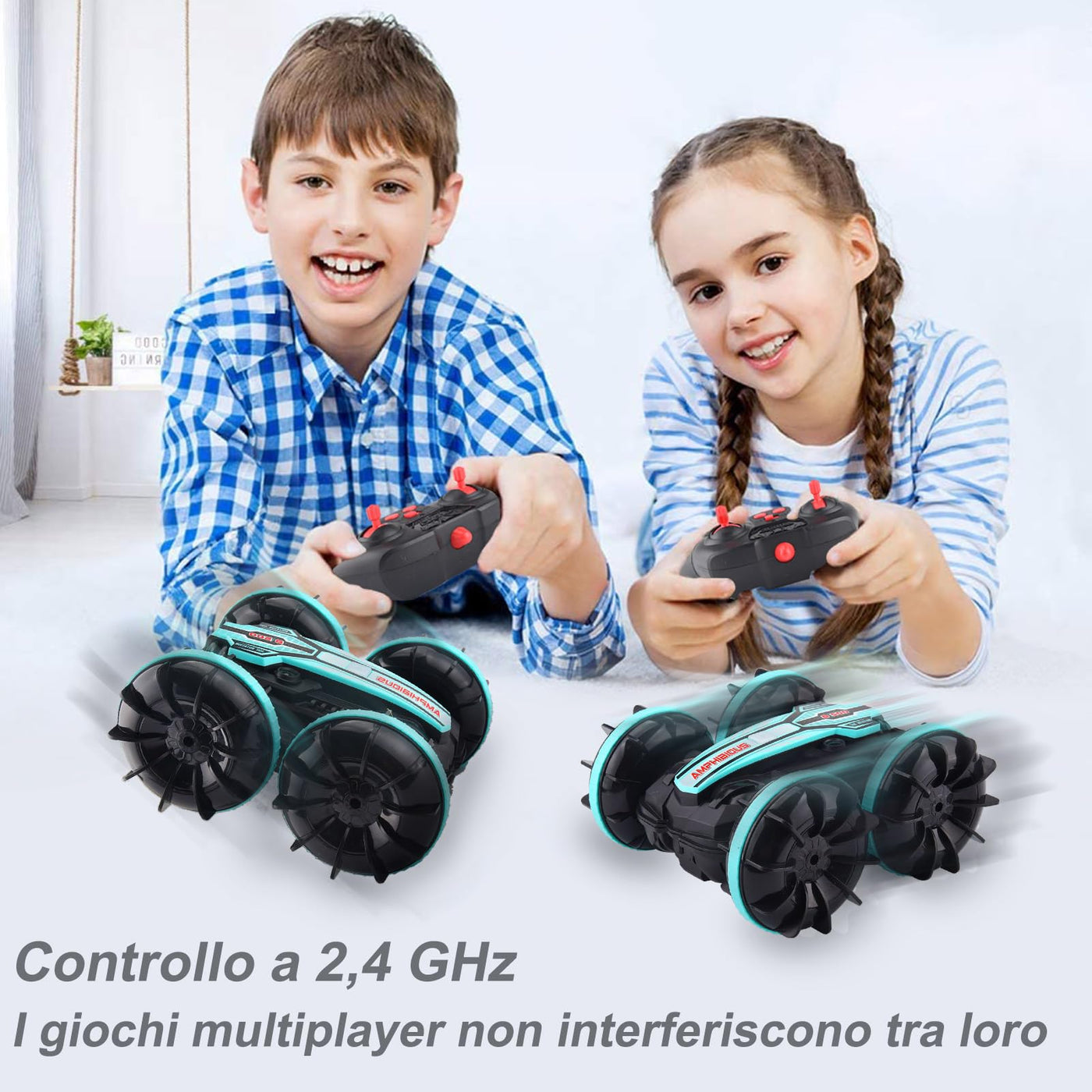 SIVQIKE 4WD Ferngesteuertes Auto,Amphibienfahrzeug ferngesteuert,Gestensensor Wasserdicht RC Stunt Auto 80 Min. Spielzeit Mit 50m Fernbedienung 360 °Drehung Off Road for 6+Jahre Kinder