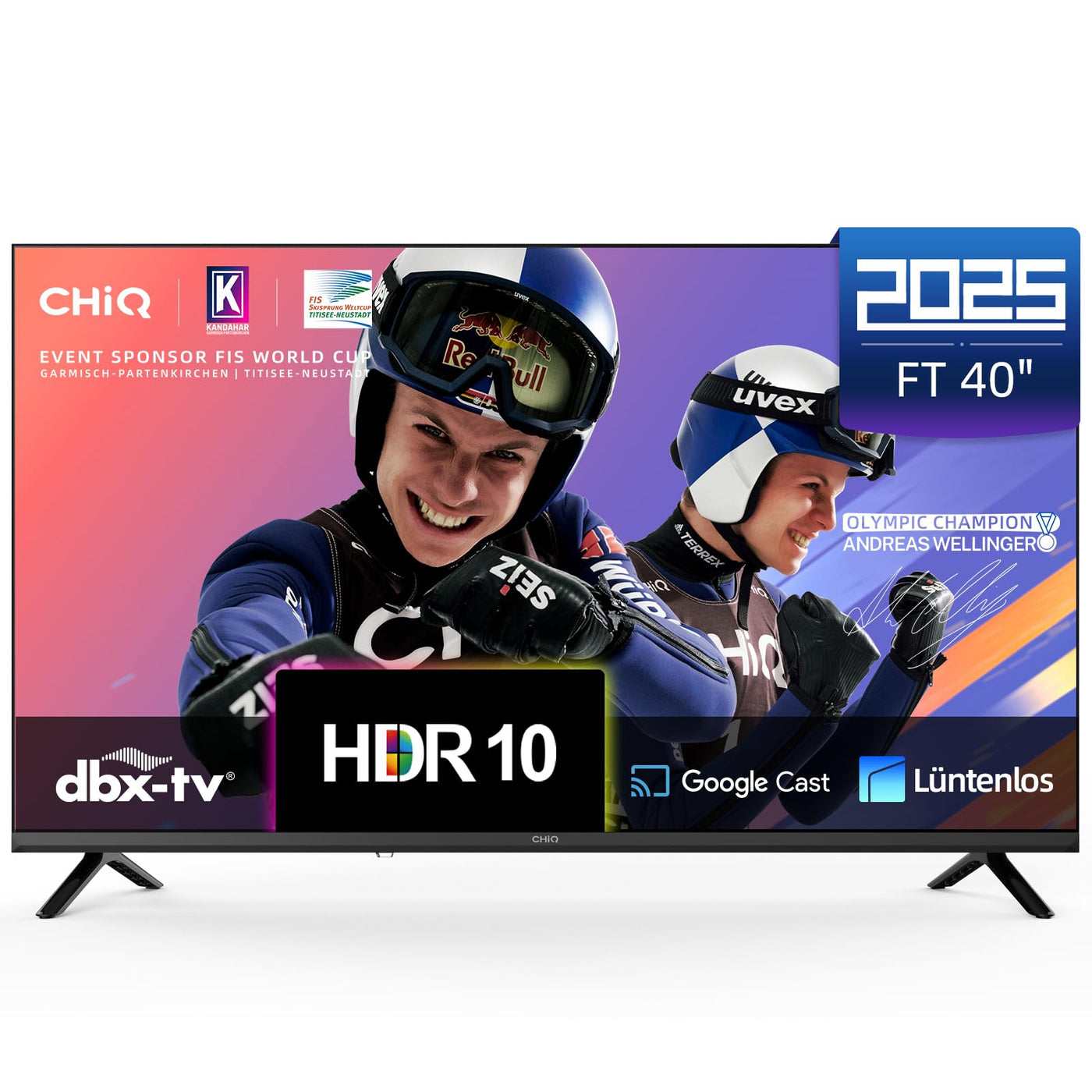 CHIQ L40FT 40 Zoll, Full HD, (100 cm) Smart Fernseher, HDR10, Dolby Audio & DBX-tv, Triple Tuner DVB-C/T2/S2, Integrierter Chromecast, Metall Randlos Design