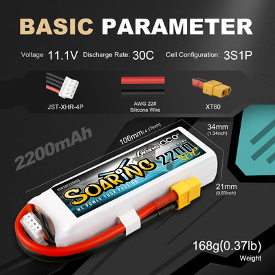 Gens ace 3S Lipo Akku 11,1V 2200mAh RC Batterie mit XT60 Stecker für RC Auto Truck Flugzeug Heilikopter Boot RC Hobby im Motorsegler