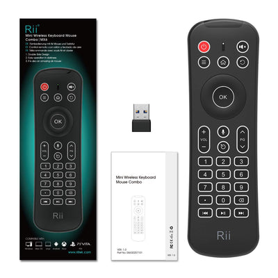 Rii MX6 2.4G Hintergrundbeleuchtung Air Mouse+Wireless Keyboard+6Achsen Somatosensory Fernbedienung +Microphone+IR Lernen Tasten 5 in1 für Mini PCs/Smart TV/Android TV Box/Raspberry Pi(US Layout)