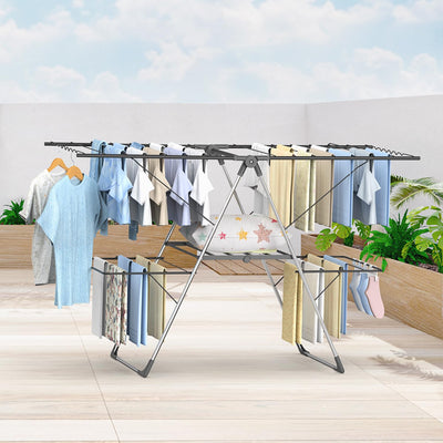 Innotic Wäscheständer Turm Klappbarer Platzsparend Tragbares Flügel-Wäschetrockner, Höhenverstellbar Vertikales Wäscheturm fur Balcon Draußen, Grau