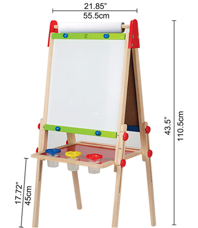 Hape Kinder Spiel-Tafel aus Holz| Preisgekrönte doppelseitige Kindertafel höhenverstellbar mit Papierrolle, Kreidetafel, Whiteboard, Magnete und 3 Malschüsselchen