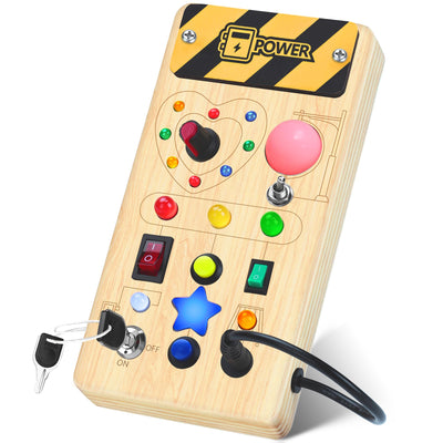 Montessori Busy Board Activity Board ab 1 Jahr Montessori Holzspielzeug mit 8 Schalter 15 LED Lichtschalterspielzeug Sensorisches Lernspielzeug für Kleinkinder Geschenk Jungen und Mädch ab 1 2 3 Jahr