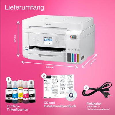 EcoTank ET-4856 A4-Multifunktions-Wi-Fi-Tintentankdrucker, mit einem im Lieferumfang enthaltenen Vorrat an Tinten bis zu 3 Jahren