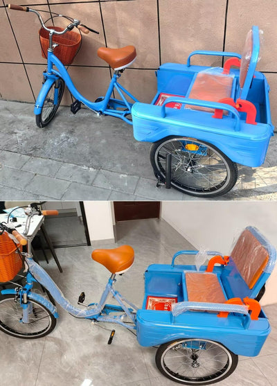 LSQXSS Outdoor-Cruiser-Fahrräder mit hinterer Kabine, älteres Roller-Dreirad mit hinterem Beifahrersitz, Freizeit-Einkaufswagen-Rikscha-Tretfahrrad für Erwachsene, Stoßdämpfer-Vordergabel