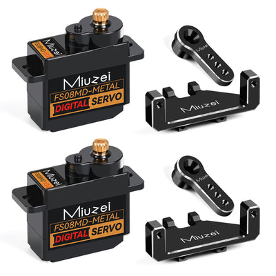 Miuzei Micro Servo Motor Kupfer Metallgetriebe Digital RC 180 Grad Mini Servomotor Lenkservo für SCX24 AX24 Arduino Roboter Arm 1/24 Car Boot mit Servokabel Horn Servo Mount Zubehör Schwarz 2 PCS