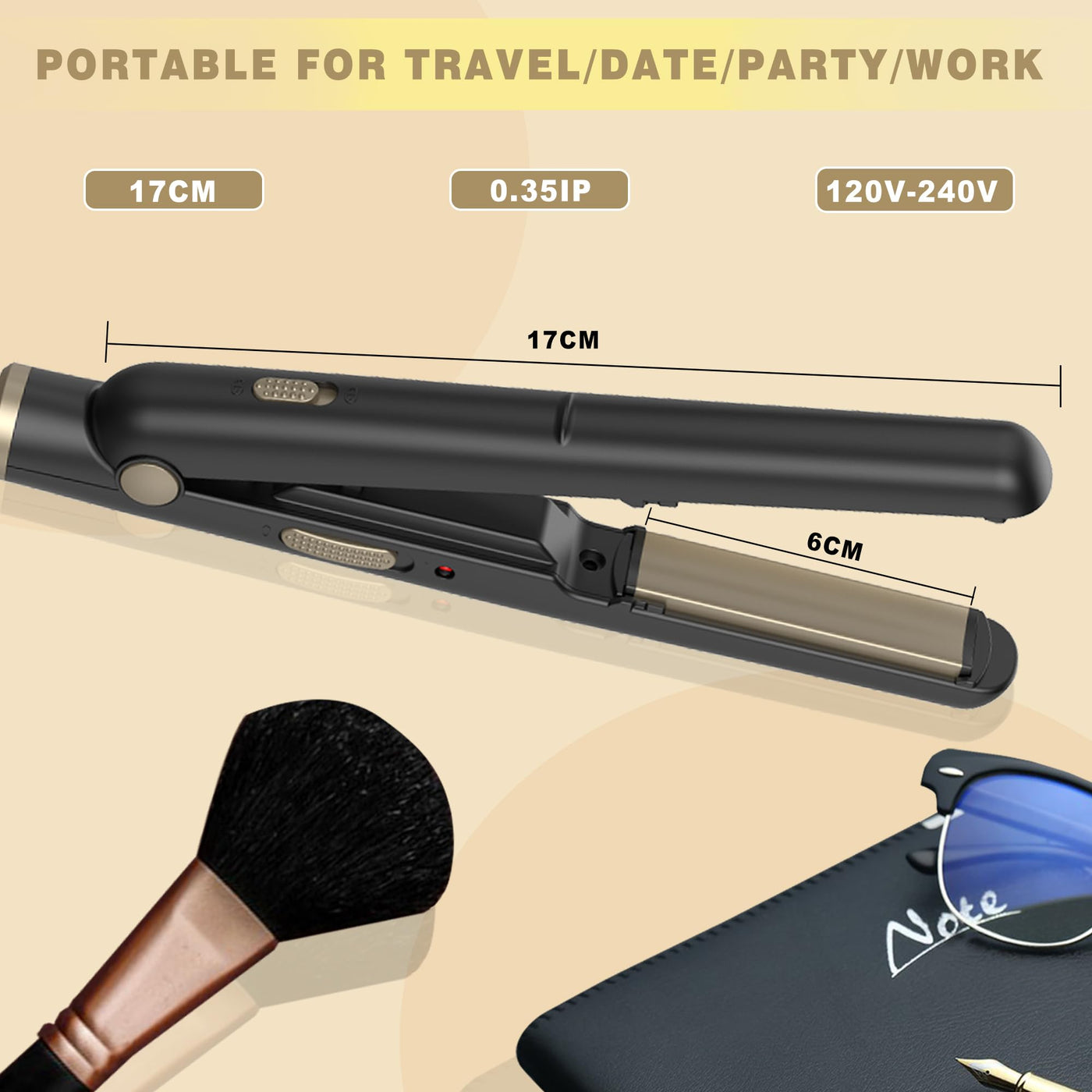 Mini Glätteisen, Glätteisen Kleines mit Keramik-Technologie | Kompakt 17cm für kurzes Haar, Bärte und Pony & Reise | Doppelspannung (100-240V)