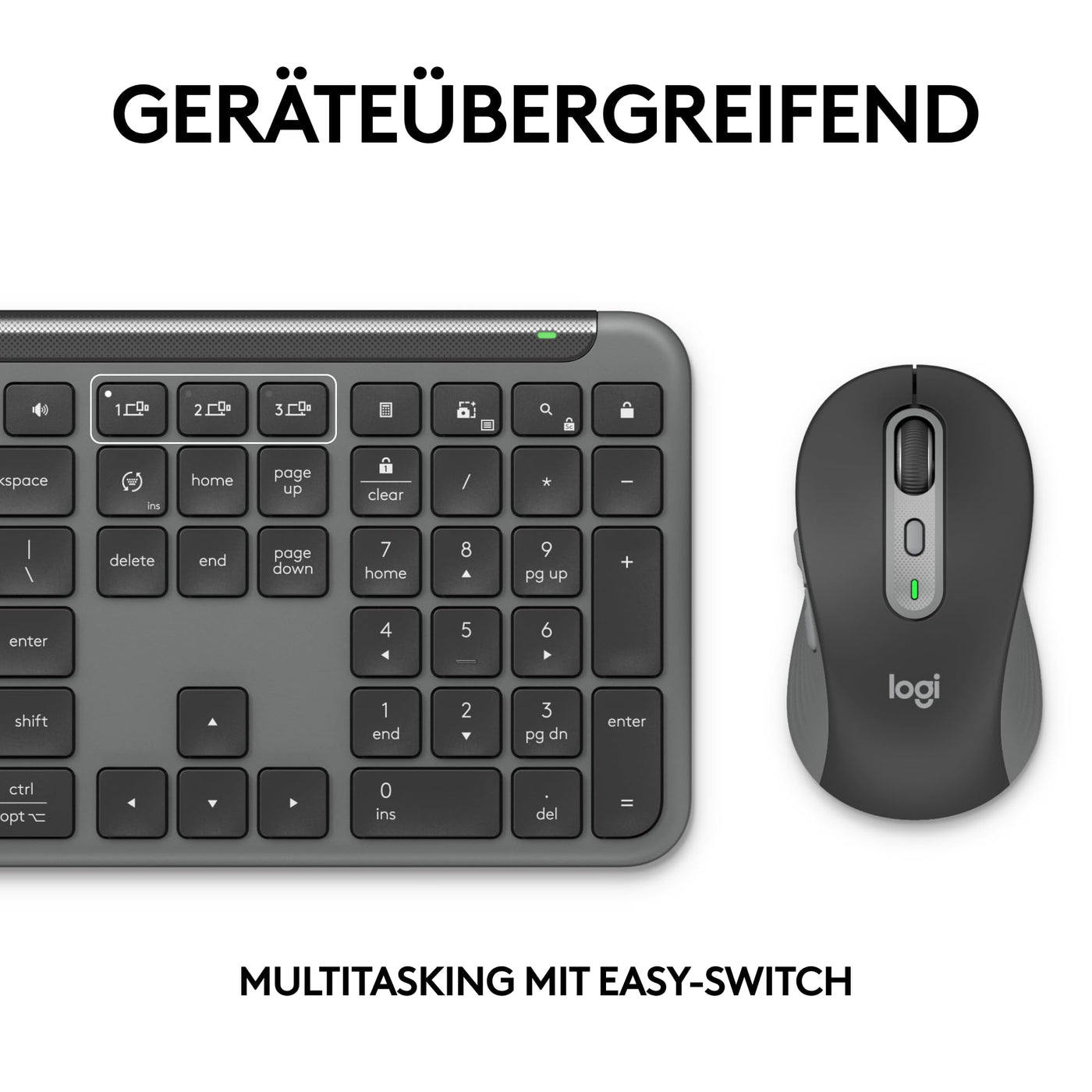 Logitech Signature Slim MK950 for Business kabelloses Tastatur-Maus-Set, leises Tippen, sicherer Empfänger, Bluetooth, weltweit Zertifiziert, Windows/Mac/Chrome/Linux, DEU QWERTZ-Layout, Grafit