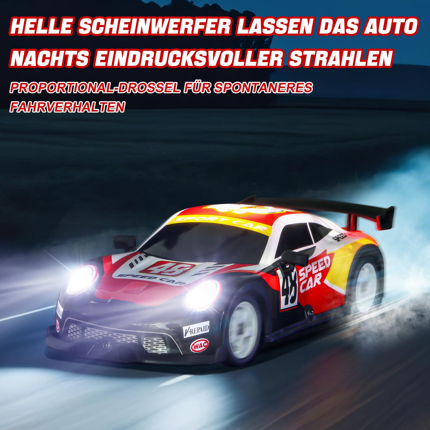 BuzzoXerex RC Drift Car, 1:22 Drift Auto Ferngesteuert, 4WD Mini RC Car, Tabletop Drift Ferngesteuertes Auto mit LED-Leuchten, 15km/h, Spielzeugauto mit Spielzeugauto für Kinder ab 6 Jahre (Rot)
