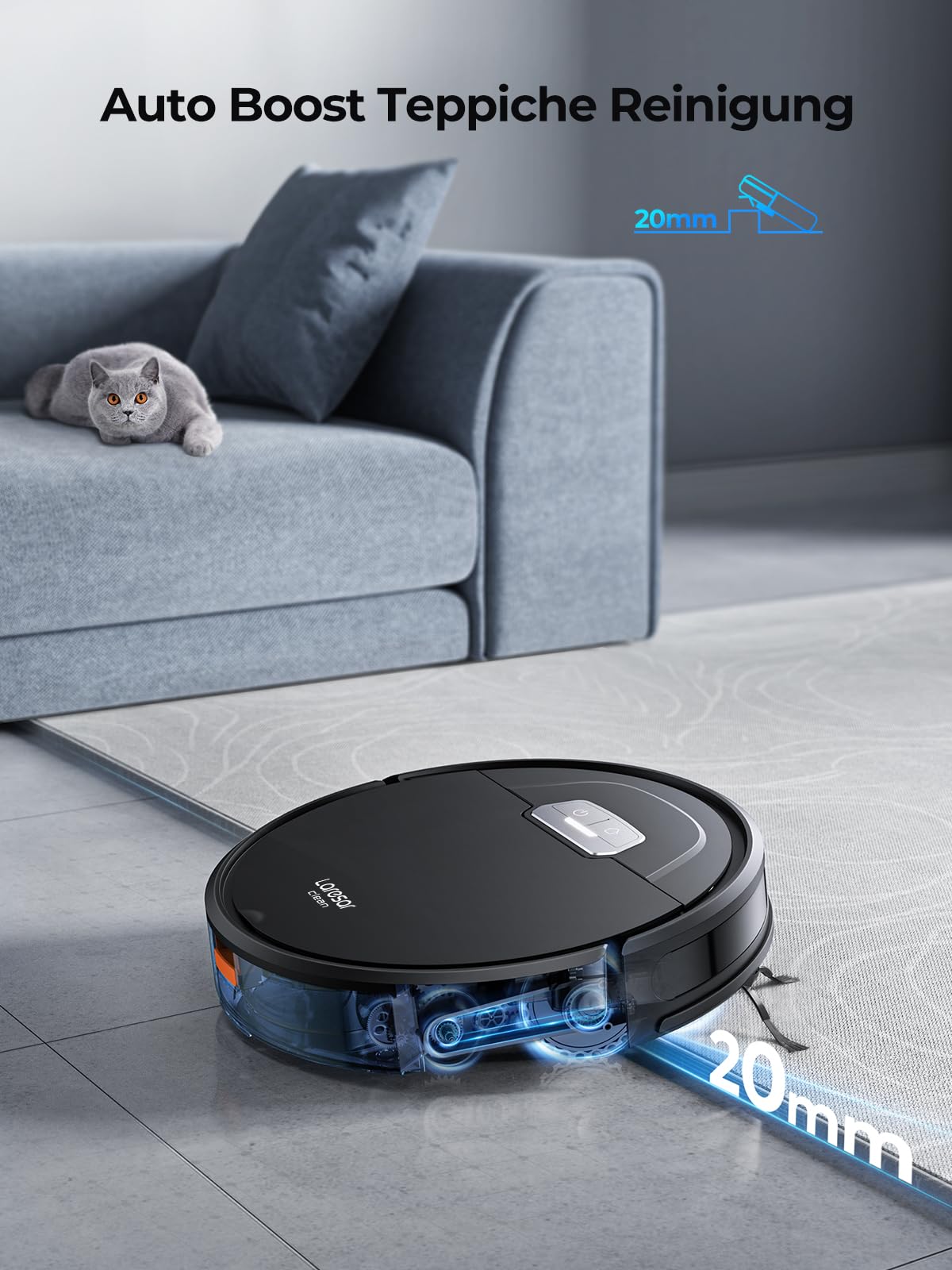 Laresar Clean Saugroboter mit Wischfunktion, 4500Pa Saugroboter, 3 in 1 Staubsauger Roboter funktioniert mit Alexa, 180 Minuten Laufzeit, Ideal für Tierhaare, Teppich, Hartboden